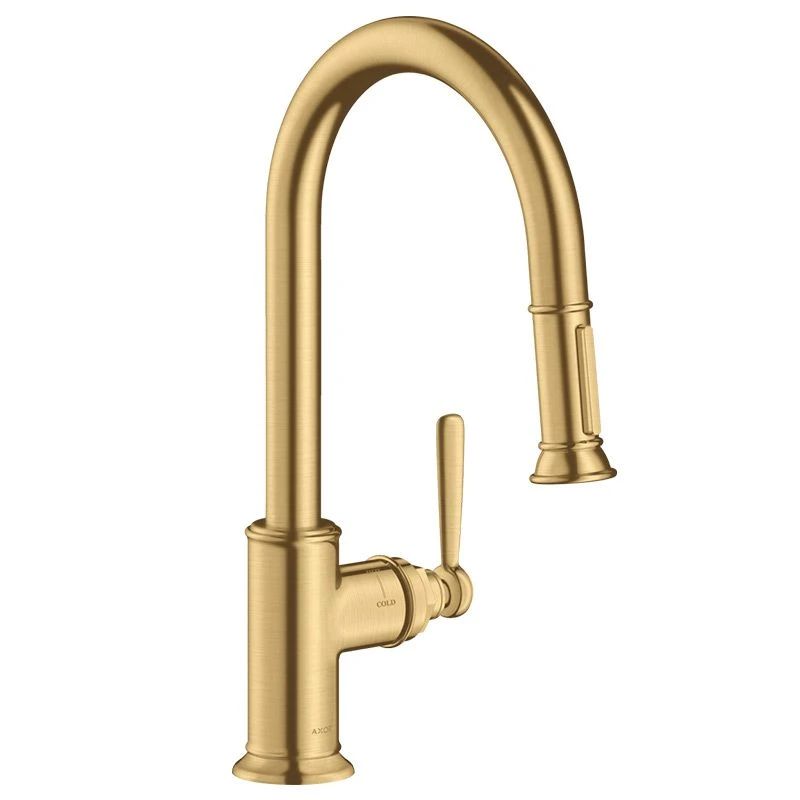 AXOR Montreux Single Lever Kitchen Mixer Tap 180 With Pull Out Spray - Brushed Gold Optic - 16581250 3 AXOR Montreux Single Lever Kitchen Mixer Tap 180 With Pull Out Spray - Brushed Gold Optic - 16581250