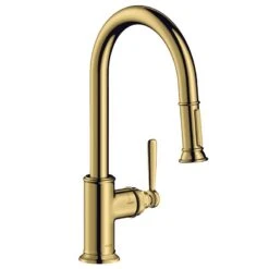 AXOR Montreux Single Lever Kitchen Mixer Tap 180 With Pull Out Spray - Polished Gold Optic - 16581990