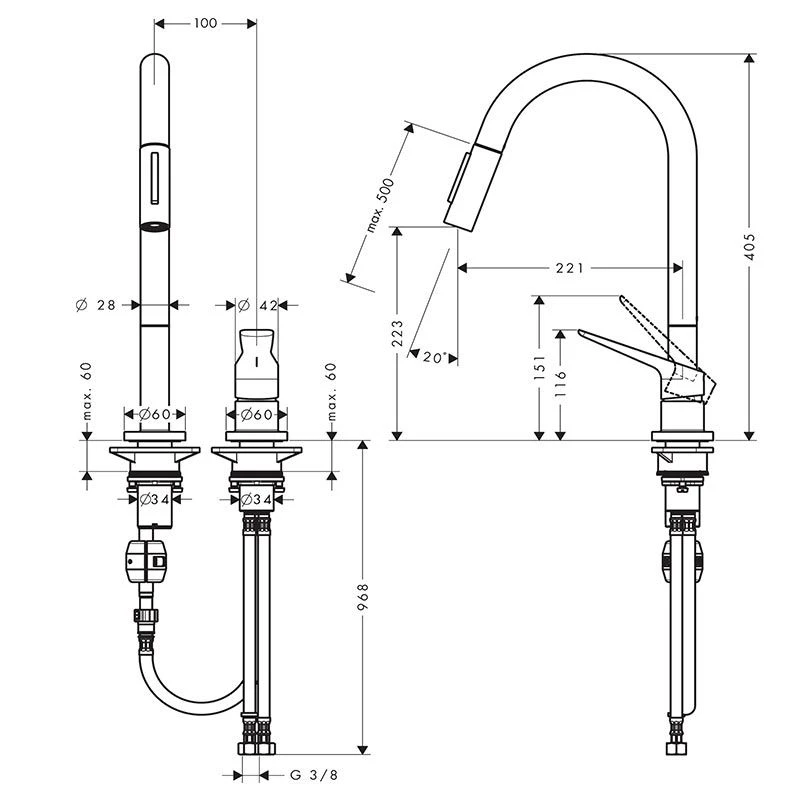 AXOR Citterio M Single Lever Kitchen Mixer Tap 220 With Pull Out Spray 2TH - Brushed Black Chrome - 34822340 4 AXOR Citterio M Single Lever Kitchen Mixer Tap 220 With Pull Out Spray 2TH - Brushed Black Chrome - 34822340 - Image 2