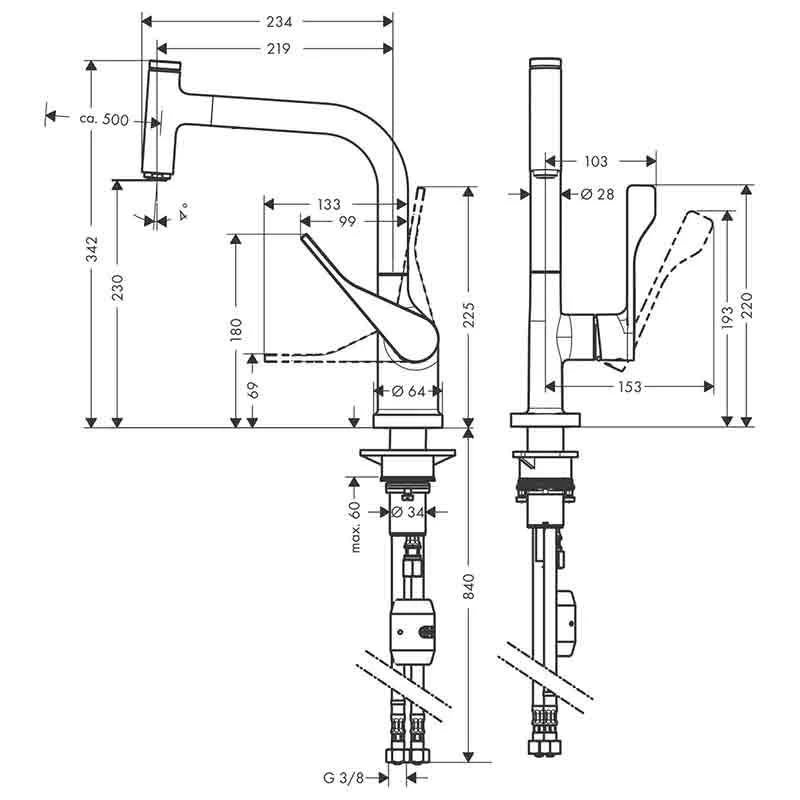Axor Citterio Single Lever Kitchen Mixer Select 230 With Pull-Out Spout - Brushed Gold Optic - 39861250 4 Axor Citterio Single Lever Kitchen Mixer Select 230 With Pull-Out Spout - Brushed Gold Optic - 39861250 - Image 2