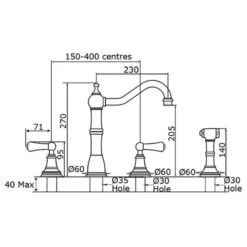 Perrin & Rowe Alsace Kitchen Mixer With Lever Handles And Rinse - Nickel - 4776NI -Kitchen Shop 4 7 4776ni 2