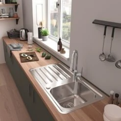 Hansgrohe S4113-F340 Built-in Kitchen Sink 340/400 With Drainboard - Stainless Steel - 43337800 -Kitchen Shop 4 4 3 43337800 2