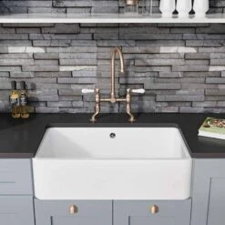 Blanco VILLAE Farmhouse Ceramic 1 Bowl Kitchen Sink - Crystal White - 525163 -Kitchen Shop 5 2 525163 lifestyle1