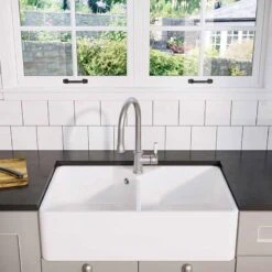 Blanco VILLAE Farmhouse Ceramic 2 Bowl Kitchen Sink - Crystal White - 525164 -Kitchen Shop 5 2 525164 lifestyle1