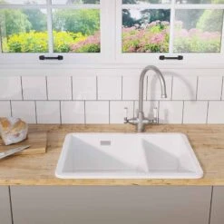 Blanco VILLAE LH Farmhouse Ceramic 1.5 Bowl Kitchen Sink - Crystal White - 525165 -Kitchen Shop 5 2 525165 lifestyle1