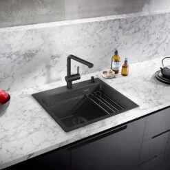 Blanco ETAGON 6 Black Edition Silgranit 1 Bowl Inset Kitchen Sink With Drain Remote Control - Black - 526339 -Kitchen Shop 5 2 526339 lifestyle1