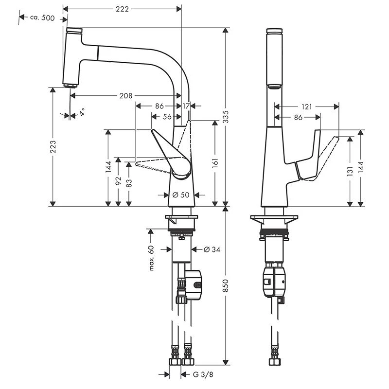 Hansgrohe Talis Select M51 Single Lever Kitchen Mixer 220, Pull-Out Spout, 1jet - Stainless Steel - 72822800 4 Hansgrohe Talis Select M51 Single Lever Kitchen Mixer 220, Pull-Out Spout, 1jet - Stainless Steel - 72822800 - Image 2