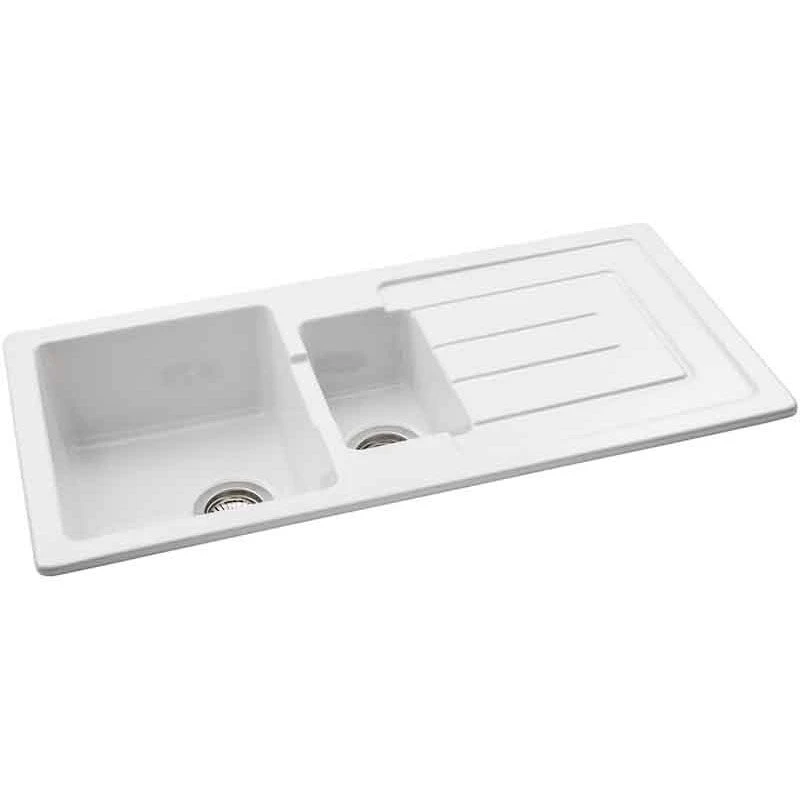 Abode Acton 1.5 Bowl Ceramic Kitchen Sink - White - AW1041 4 Abode Acton 1.5 Bowl Ceramic Kitchen Sink - White - AW1041 - Image 2