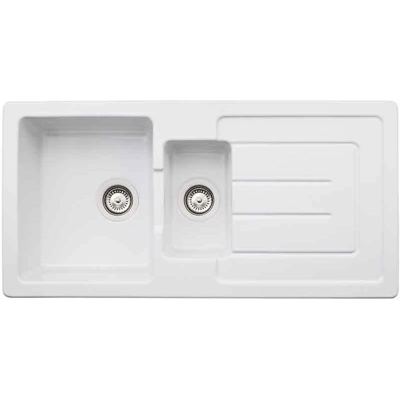 Abode Acton 1.5 Bowl Ceramic Kitchen Sink - White - AW1041 3 Abode Acton 1.5 Bowl Ceramic Kitchen Sink - White - AW1041