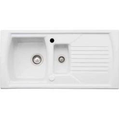 Abode Milford 1.5 Bowl Ceramic Kitchen Sink - White - AW1043