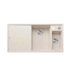 Blanco AXIA III 6 S RH Silgranit 1.5 Bowl Inset Kitchen Sink With Drain Remote Control - Soft White - 527045