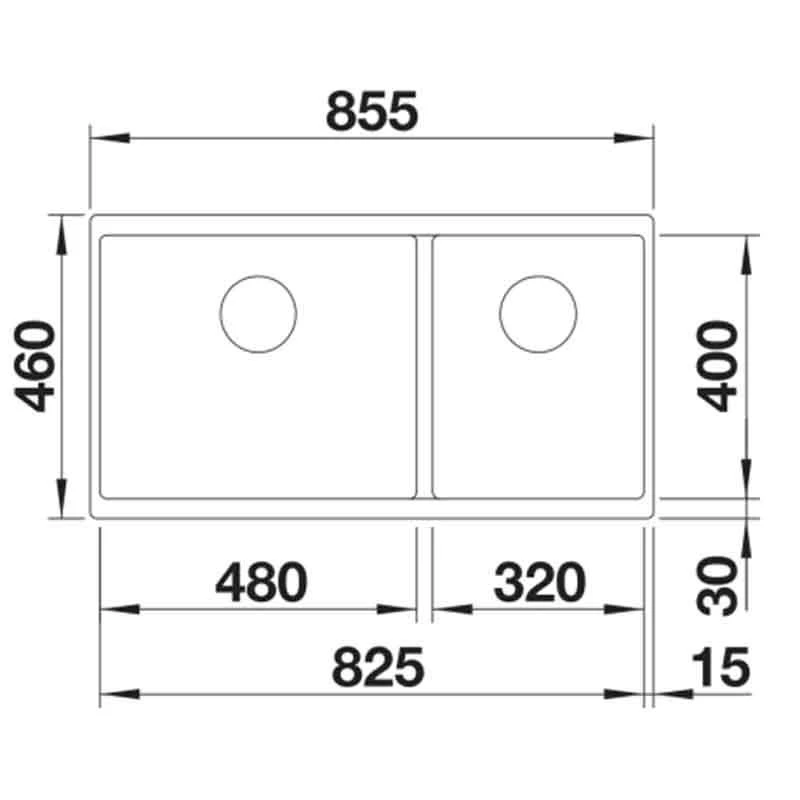 Blanco SUBLINE 480/320-U LH 2 Bowl Undermount Silgranit Kitchen Sink With Manual InFino Waste - Anthracite - 523584 4 Blanco SUBLINE 480/320-U LH 2 Bowl Undermount Silgranit Kitchen Sink With Manual InFino Waste - Anthracite - 523584 - Image 2