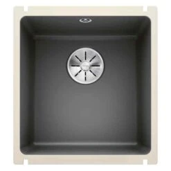 Blanco SUBLINE 375-U 1 Bowl Undermount Ceramic Kitchen Sink With Manual InFino Waste - Basalt - 523731