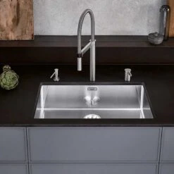 Blanco CLARON 700-U 1 Bowl Undermount Stainless Steel Kitchen Sink With Manual InFino Waste - Satin Polish - 521581
