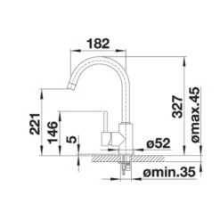 Blanco MIDA Eco Flow Regulated Kitchen Mixer Tap - Chrome - 526143 9 Blanco MIDA Eco Flow Regulated Kitchen Mixer Tap - Chrome - 526143 -Kitchen Shop blanco 526143 side view dimensions