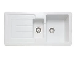 Rangemaster Austell 1.5 Bowl Fire Clay Ceramic Kitchen Sink - White - CAU10102WH/