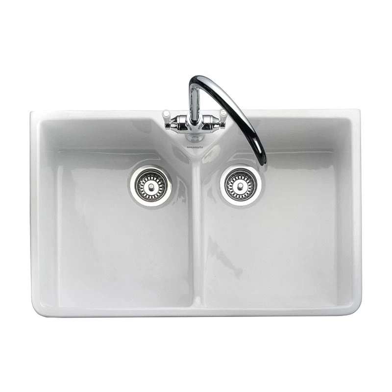 Rangemaster Farmhouse Belfast 2 Bowl Fire Clay Ceramic Kitchen Sink - White - CFBL800WH/ 3 Rangemaster Farmhouse Belfast 2 Bowl Fire Clay Ceramic Kitchen Sink - White - CFBL800WH/