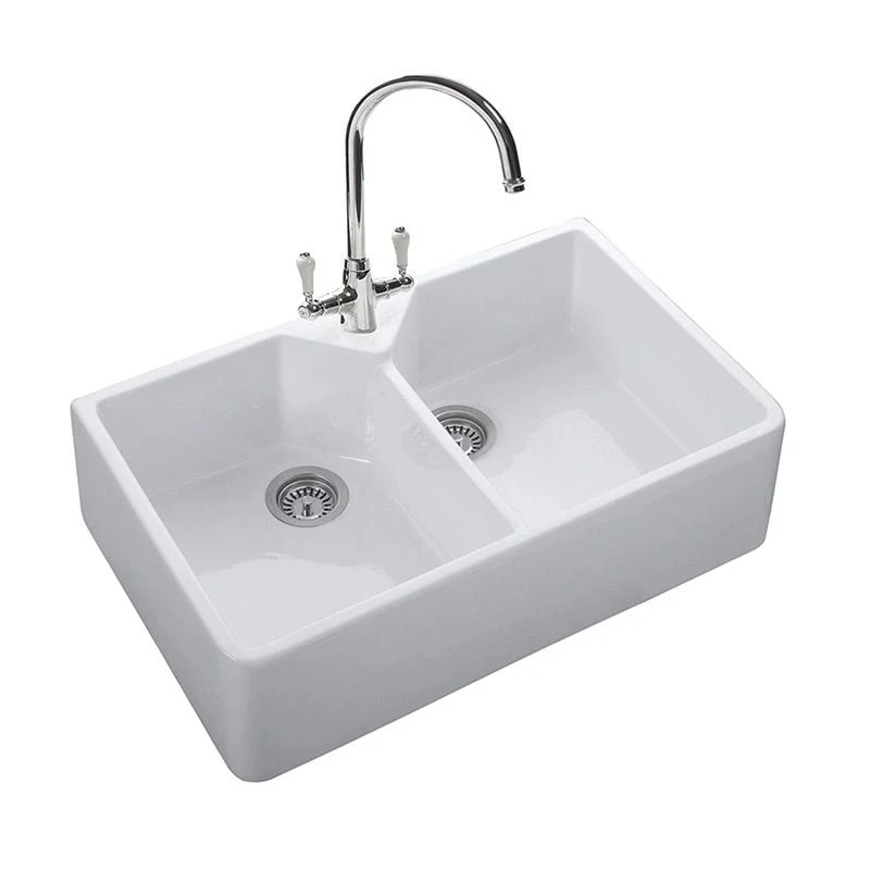 Rangemaster Farmhouse Belfast 2 Bowl Fire Clay Ceramic Kitchen Sink - White - CFBL800WH/ 4 Rangemaster Farmhouse Belfast 2 Bowl Fire Clay Ceramic Kitchen Sink - White - CFBL800WH/ - Image 2
