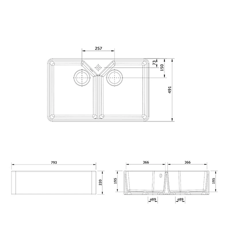 Rangemaster Farmhouse Belfast 2 Bowl Fire Clay Ceramic Kitchen Sink - White - CFBL800WH/ 5 Rangemaster Farmhouse Belfast 2 Bowl Fire Clay Ceramic Kitchen Sink - White - CFBL800WH/ - Image 3