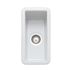 Rangemaster Rustique 234x460 0.5 Bowl Fire Clay Ceramic Kitchen Sink - White - CRUB1740WH/