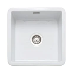Rangemaster Rustique 462x462 1 Bowl Fire Clay Ceramic Kitchen Sink - White - CRUB4040WH/