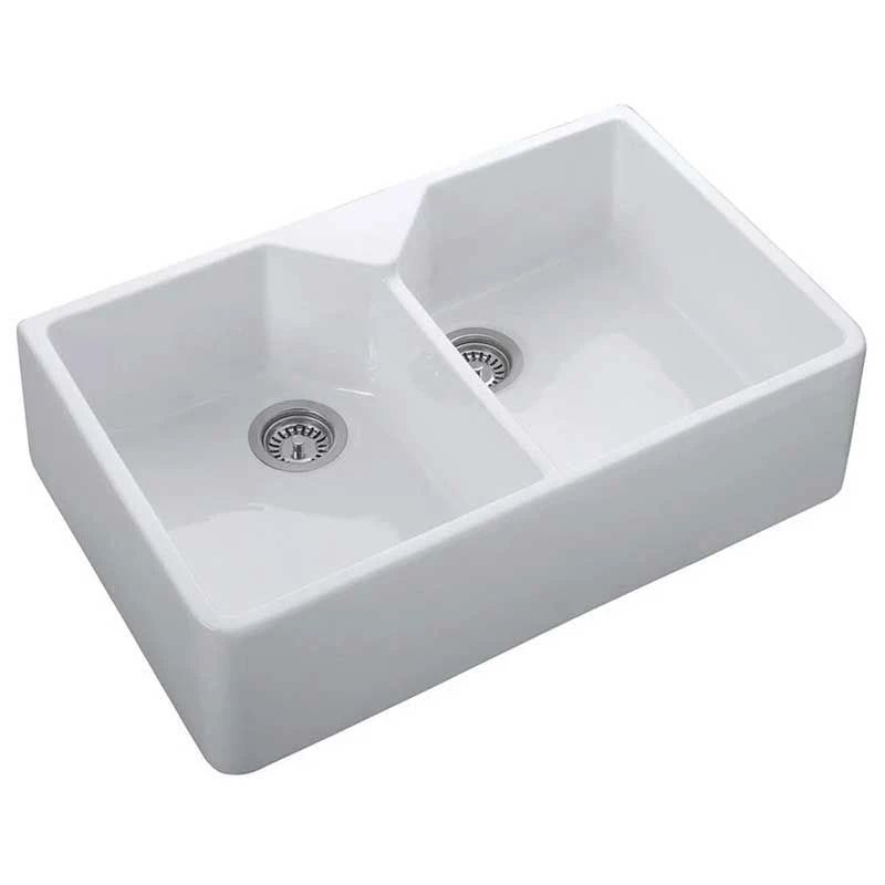 Rangemaster Classic Belfast Double Bowl Ceramic Kitchen Sink - White - CDB800WH/ 3 Rangemaster Classic Belfast Double Bowl Ceramic Kitchen Sink - White - CDB800WH/