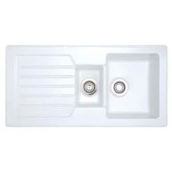 Prima 1.5 Bowl & Drainer Reversible Inset Ceramic Kitchen Sink - White - CPR410
