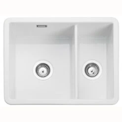 Rangemaster Rustique 1.5 Bowl Fire Clay Ceramic Kitchen Sink - White - CRUB3216WH/