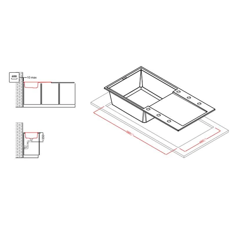 Reginox EASY 480 Elleci Single Bowl Granite Kitchen Sink - White - EASY 480 W 5 Reginox EASY 480 Elleci Single Bowl Granite Kitchen Sink - White - EASY 480 W - Image 3