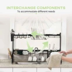 HOMCOM 2 Tier Adjustable Over The Sink Dish Drainer - Black - 801-286V00BK -Kitchen Shop esv756188d6780b46.jpg