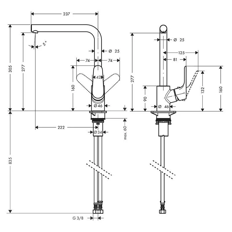 Hansgrohe Focus M41 Single Lever Kitchen Mixer Tap 280 Single Spray Mode - Stainless Steel - 31817800 4 Hansgrohe Focus M41 Single Lever Kitchen Mixer Tap 280 Single Spray Mode - Stainless Steel - 31817800 - Image 2