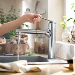 Hansgrohe Zesis M33 Single Lever Kitchen Mixer Tap 160 With Pull-Out Spray 2Jet Sbox Lite - Chrome - 74804000 -Kitchen Shop h a hansgrohe 74804000 lifestyle