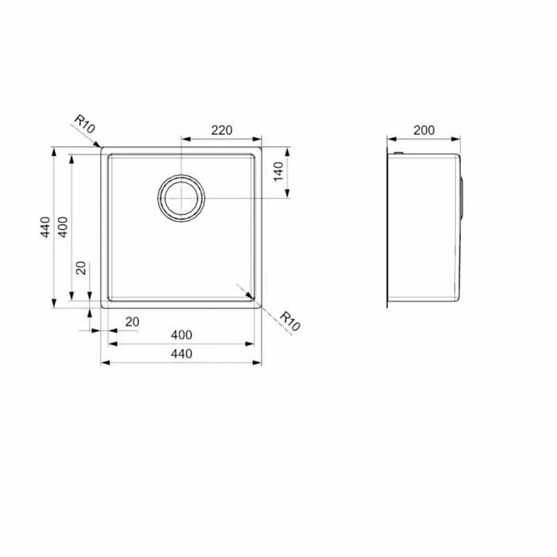 Reginox Miami 1 Bowl Integrated Sink - Gun Metal - MIAMI 40X40 GUNMETAL 4 Reginox Miami 1 Bowl Integrated Sink - Gun Metal - MIAMI 40X40 GUNMETAL - Image 2