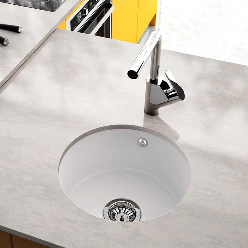 Thomas Denby Metro 1 Bowl Ceramic Round Bowl Kitchen Sink - White - MET1060 3 Thomas Denby Metro 1 Bowl Ceramic Round Bowl Kitchen Sink - White - MET1060