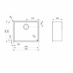 Reginox New York 1 Bowl Integrated Sink - Jet Black - NEW YORK 50X40 JB -Kitchen Shop n e newyork50x40jb dimensions