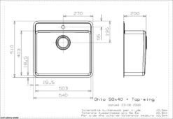 Reginox Ohio Tapwing 50 X 40 Elite Integrated Stainless Steel Kitchen Sink - OHIO 50X40 TW -Kitchen Shop ohio50x40tapdimmensions