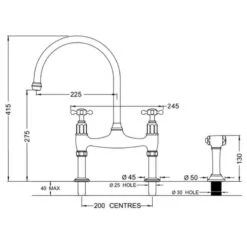 Perrin & Rowe Ionian Bridge Mixer Tap With Crosshead Handles - Aged Brass - 4172AB -Kitchen Shop p e perrin rowe 4172ab dimensions