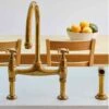 Perrin & Rowe Ionian Bridge Mixer Tap With Crosshead Handles - Aged Brass - 4172AB -Kitchen Shop p e perrin rowe 4172ab lifestyle1