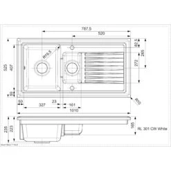 Reginox Regi-Ceramic 1.5 Bowl Kitchen Sink Including Waste - White - RL 301 CW -Kitchen Shop rl301cw dimensions