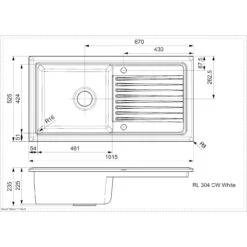 Reginox Regi-Ceramic 1 Bowl Kitchen Sink Including Waste - White - RL 304 CW -Kitchen Shop rl304cw dimensions
