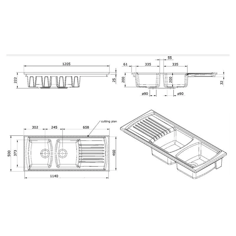 Thomas Denby Sonnet Ceramic Double Bowl Kitchen Sink & Drainer - Reversible - White - SO2BDWT 4 Thomas Denby Sonnet Ceramic Double Bowl Kitchen Sink & Drainer - Reversible - White - SO2BDWT - Image 2