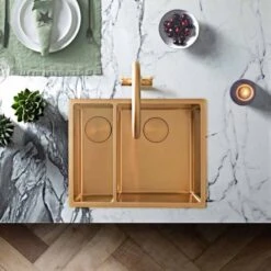 Rangemaster Spectra 1.5 Bowl Stainless Steel Kitchen Sink - Copper - SPE3416LCP/ -Kitchen Shop spe3416lcp lifestyle1 1