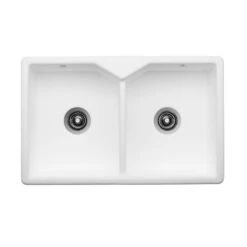 Thomas Denby Tudor Ceramic Double Bowl Belfast Kitchen Sink - White - TTU800 -Kitchen Shop t t ttu800 2
