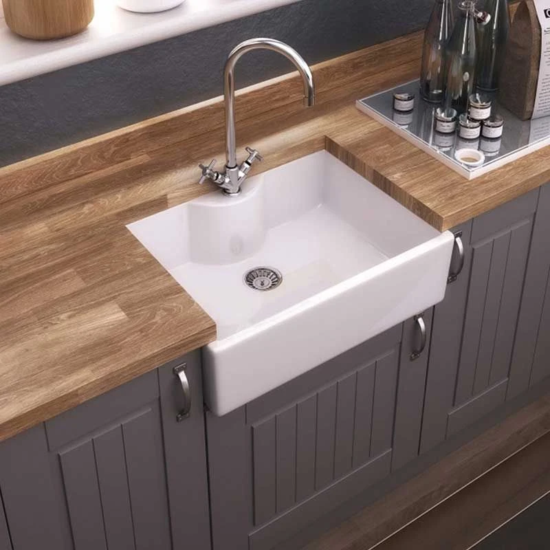 Thomas Denby Legacy 1 Bowl Ceramic Kitchen Sink With Tap Ledge - White - LEG600T 3 Thomas Denby Legacy 1 Bowl Ceramic Kitchen Sink With Tap Ledge - White - LEG600T
